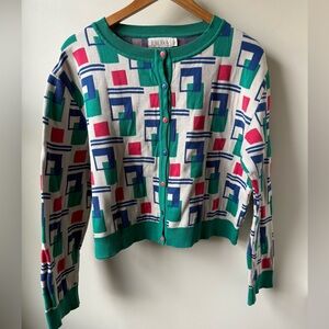 PALAVA Vera Mexico City Organic Cotton Cardigan Sweater Geometric Retro XL